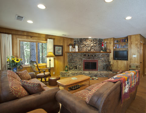 Yosemite Cabin Living Room and Stone Fireplace